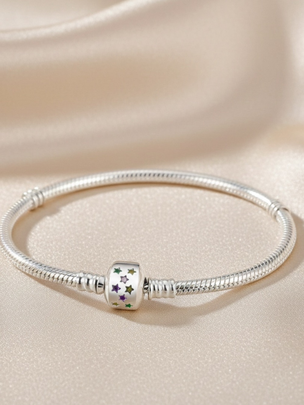 Sterling Silver Star Accent Charm Bracelet - Multicolor Stars